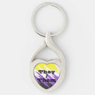 Aanpasbare Voornaamwoord Zigzag Non-binaire Pride Sleutelhanger
