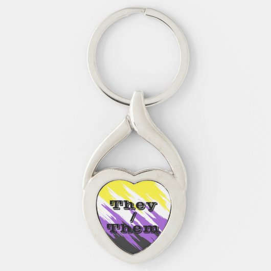 Aanpasbare Voornaamwoord Zigzag Non-binaire Pride Sleutelhanger (Voorkant)