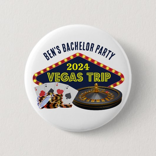 Aanpasbare vrijgezellenfeest Las Vegas reis Casino Ronde Button 5,7 Cm (Voorkant)