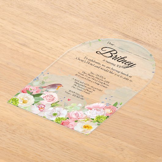 Aanpasbare Vrouw verjaardagsuitnodiging – Clear Acryl Uitnodigingen (Laagn)