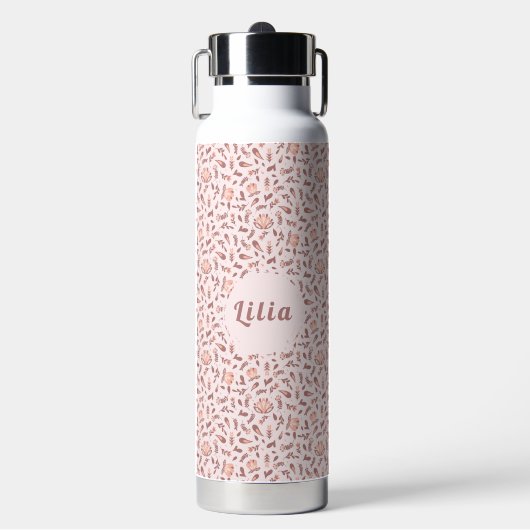 Aanpasbare waterfles, roze bloemendesign waterfles (Voorkant)