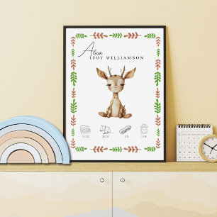 Aanpasbare Waterverf Baby Giraffe Geboorte Details Poster