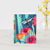 Aanpasbare waterverf bloemen en libellen kaart (Gele Bloem)