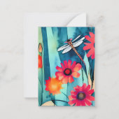 Aanpasbare waterverf bloemen en libellen notitiekaartje (Achterkant)