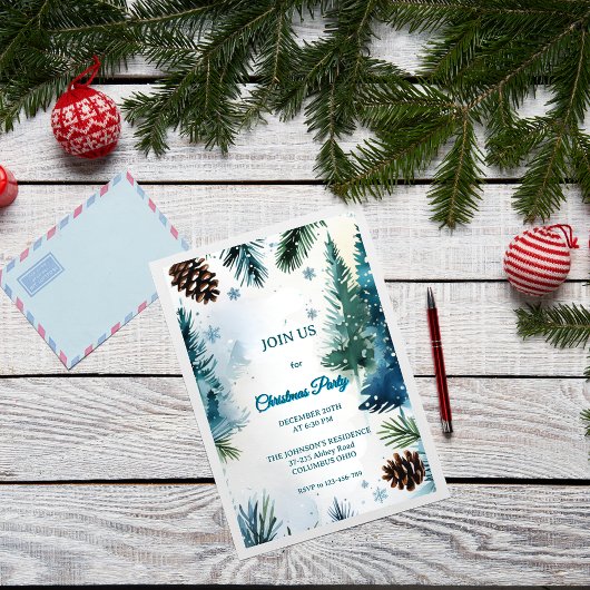 Aanpasbare Waterverf Dennenbomen Kerstmis Kaart