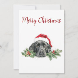 Aanpasbare Waterverf Kerstman Black Lab Feestdagenkaart