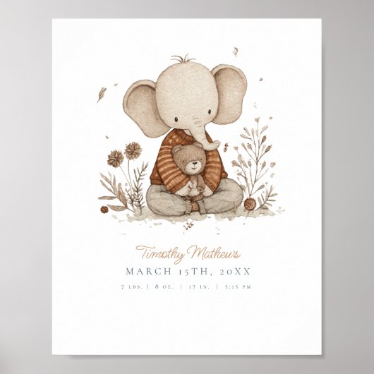 Aanpasbare Waterverf Olifant Babykamer Poster (Voorkant)