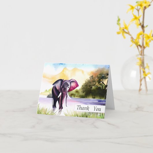 Aanpasbare waterverf olifant kaart (Gele Bloem)