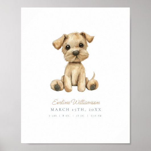 Aanpasbare Waterverf Puppy Kraam Geboorte Detail Poster (Voorkant)