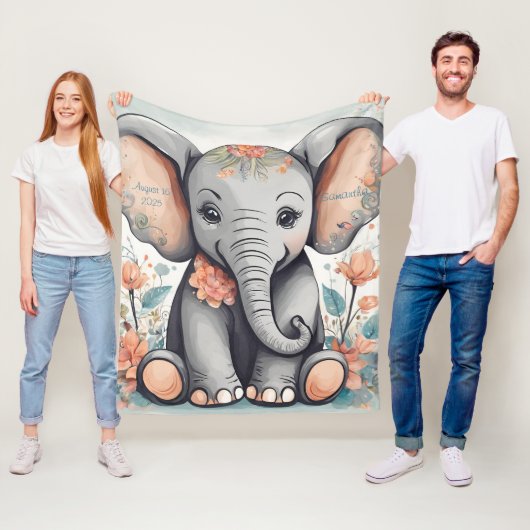 Aanpasbare Whimsical Baby Olifant Fleece Deken (In situ)