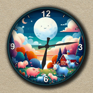 Aanpasbare Whimsical Boerderij Nachtelijk Schouwsp Ronde Klok