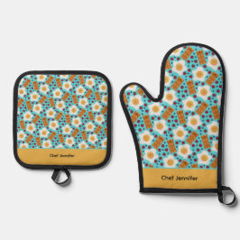 Aanpasbare Whimsical Ei en Bacon Ovenwant & Pannenlap Set