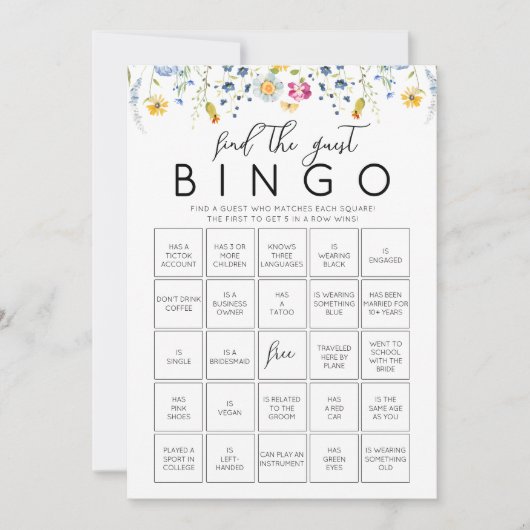 Aanpasbare Wilde Bloemen Bingo Spelkaart Kaart (Voorkant)