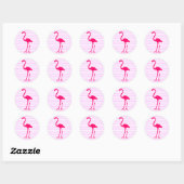 Aanpasbare witte strepen roze flamingo ronde sticker (Vel)