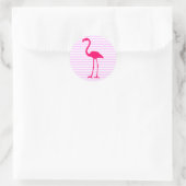 Aanpasbare witte strepen roze flamingo ronde sticker (Tas)