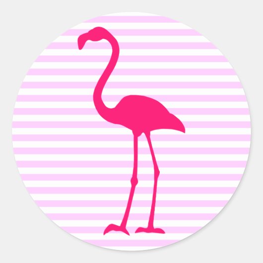 Aanpasbare witte strepen roze flamingo ronde sticker (Voorkant)