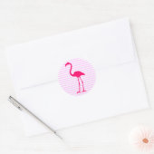 Aanpasbare witte strepen roze flamingo ronde sticker (Envelop)