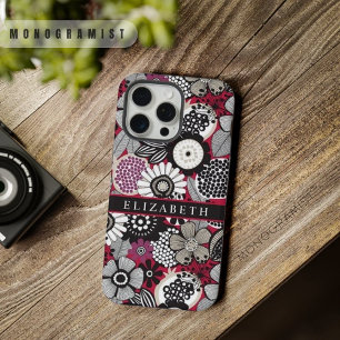 Aanpasbare Witte Zwarte Rode Bloem Bloemen iPhone 15 Pro Max Case