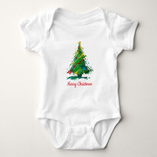 Aanpasbare Xmas Boom Olie Schildering Korte Mouwen Romper (Voorkant)