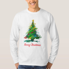 Aanpasbare Xmas Boom Olie Schildering Lange Mouwen T-shirt