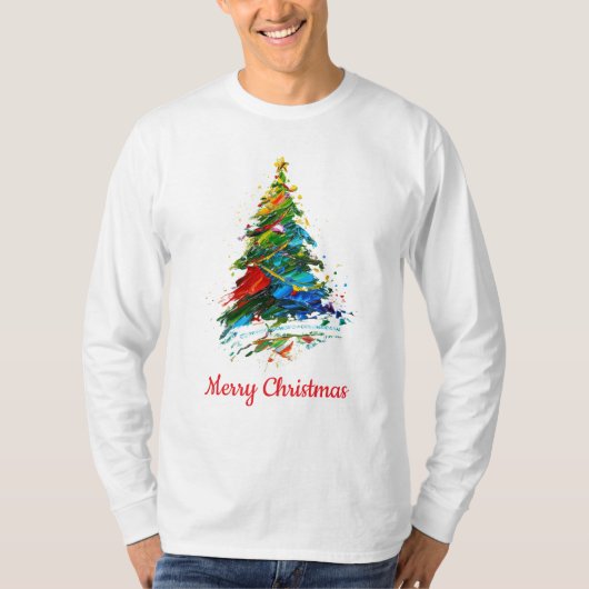 Aanpasbare Xmas Boom Olie Schildering Lange Mouwen T-shirt (Voorkant)