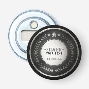 AANPASBARE ZILVEREN KAMPIOEN MEDAILLE MET EIGEN OP BUTTON FLESOPENER