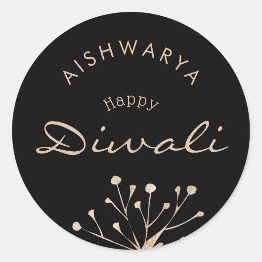 Aanpasbare zwart en goud Diwali Ronde Sticker (Voorkant)
