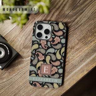 Aanpasbare Zwart Geel Blauw Roze Paisley iPhone 15 Pro Max Case
