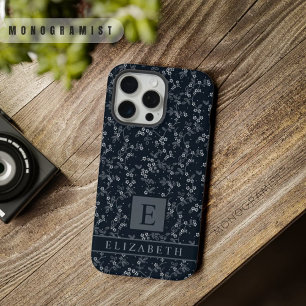 Aanpasbare Zwarte Bloemige Donkergrijze Witte Bloe iPhone 15 Pro Max Case