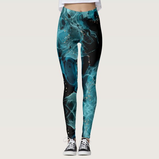 Aanpasbare Zwarte en Blauwe Leggings (Voorkant)