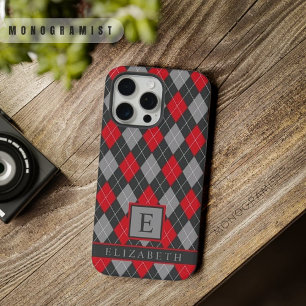 Aanpasbare Zwarte Rode Grijze Kleur Argyle iPhone 15 Pro Max Case