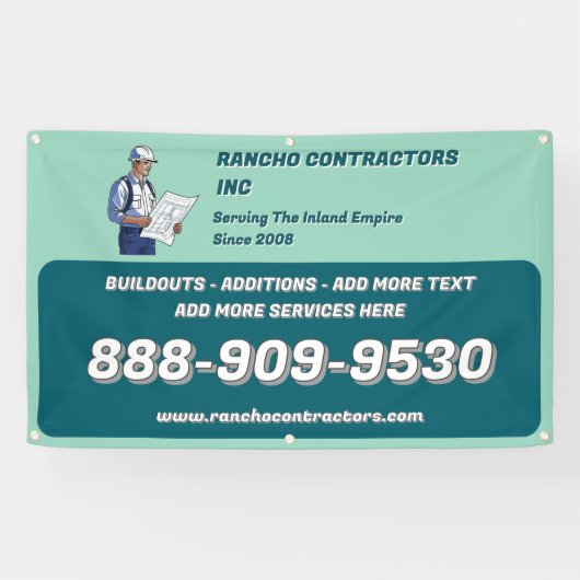 Aanpassen Algemene Aannemer Jobsite Advertentie Spandoek (Horizontaal)