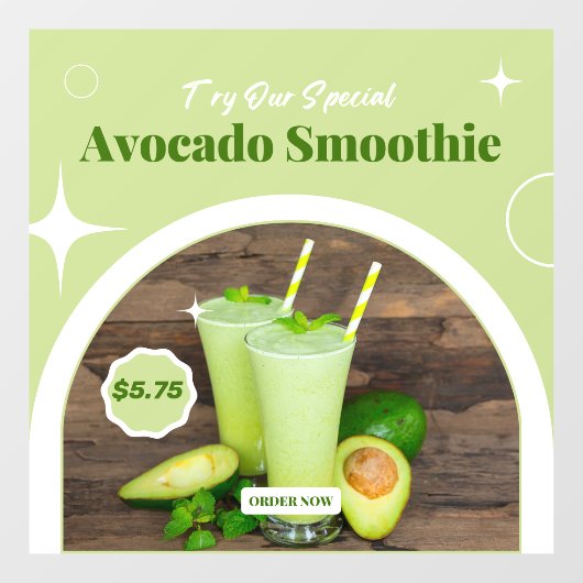 Aanpassen Avocado Smoothie Shop Promo Prijs Raamsticker (Vel)
