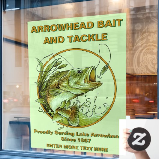Aanpassen Bait Tackle Shop LargeMouth Bass Lure Wi Raamsticker (Cafe Raam)