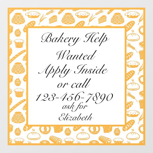 Aanpassen Bakkerij Help Gezochte Baker Baking Chef Raamsticker (Vel)