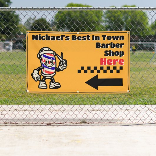 Aanpassen Barber Shop Here Pijl Sla linksaf Promo Spandoek (Insitu)