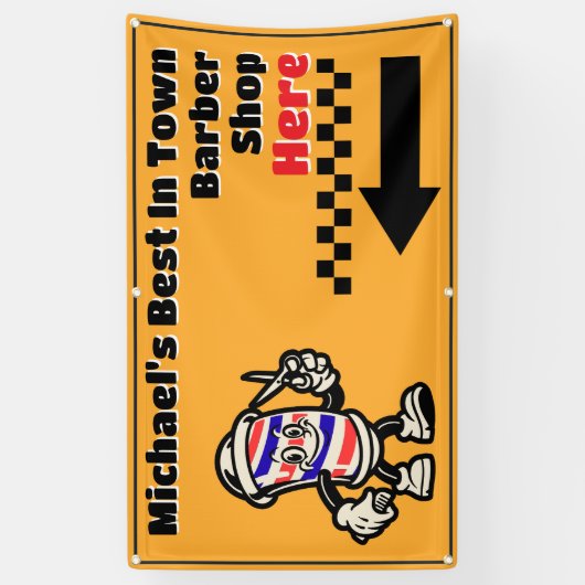 Aanpassen Barber Shop Here Pijl Sla linksaf Promo Spandoek (Verticaal)
