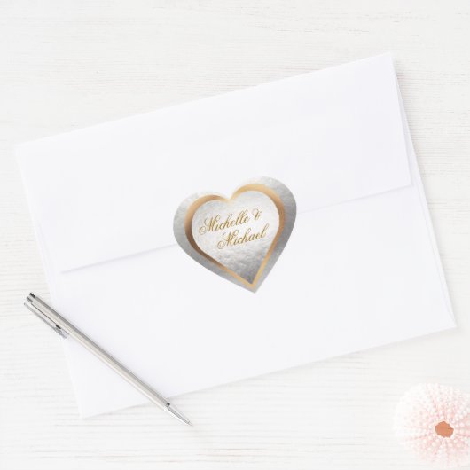 Aanpassen bruiloft gouden zilveren hart Sticker (Envelop)