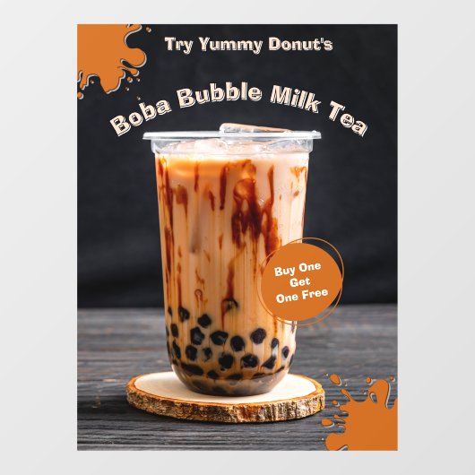 Aanpassen Bubble Boba Tea Donut Shop Promo Raamsticker (Vel)