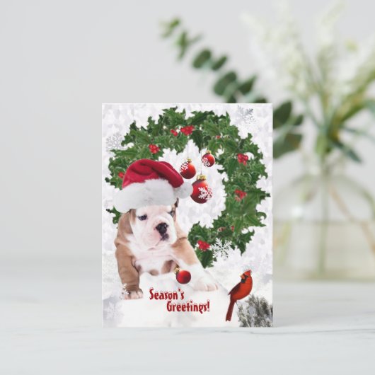 Aanpassen! - Bulldog Puppy Kerstmis versie 2 Feestdagenkaart (Staand voorkant)