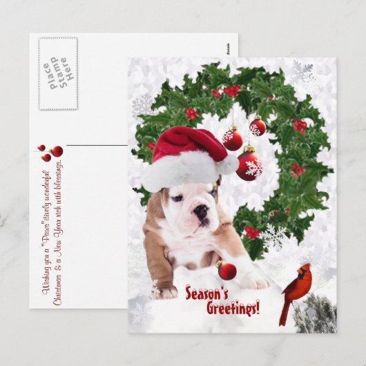 Aanpassen! - Bulldog Puppy Kerstmis versie 2 Feestdagenkaart (Voorkant / Achterkant)