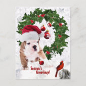 Aanpassen! - Bulldog Puppy Kerstmis versie 2 Feestdagenkaart (Voorkant)