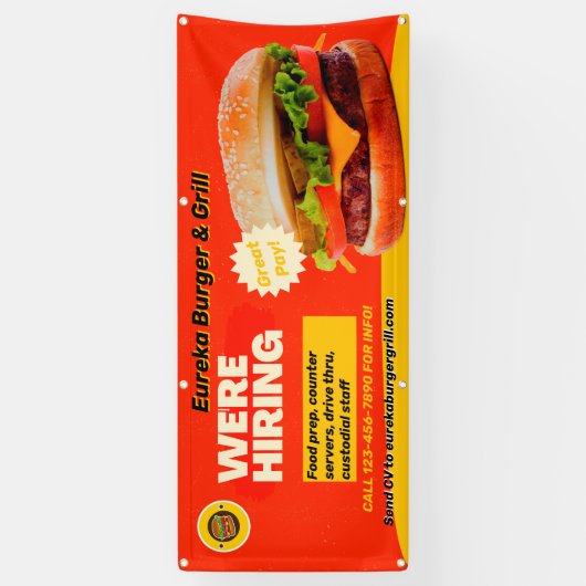 Aanpassen Burger Restaurant We huren nu Spandoek (Verticaal)