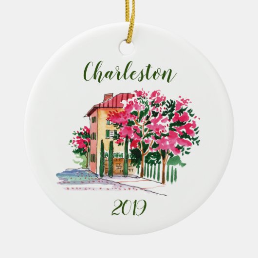 Aanpassen Charleston Street Abloom in Waterverf Keramisch Ornament (Voorkant)