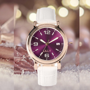 Aanpassen Chic Monogram Girly Hot Pink Metal Horloge