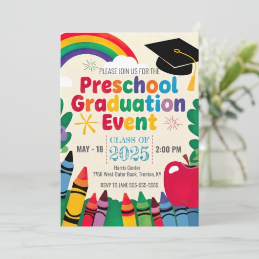 Aanpassen Crayon Rainbow Preschool Graduation Cap Kaart (Staand voorkant)