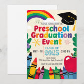 Aanpassen Crayon Rainbow Preschool Graduation Cap Kaart (Voorkant / Achterkant)