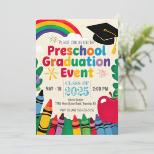 Aanpassen Crayon Rainbow Preschool Graduation Cap Kaart