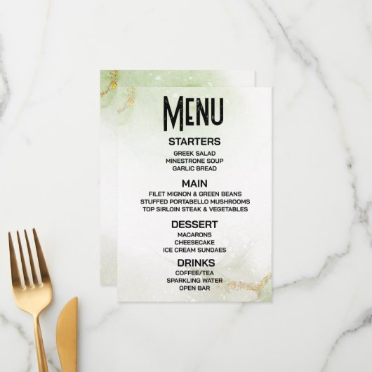 Aanpassen - Creëer Je Eigen Subtiele Groene Marmer Menu (Voorkant / Achterkant in situ)