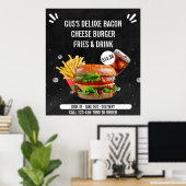Aanpassen Deluxe Burger Friet Drank Restaurant Med Poster (Thuiskantoor)
